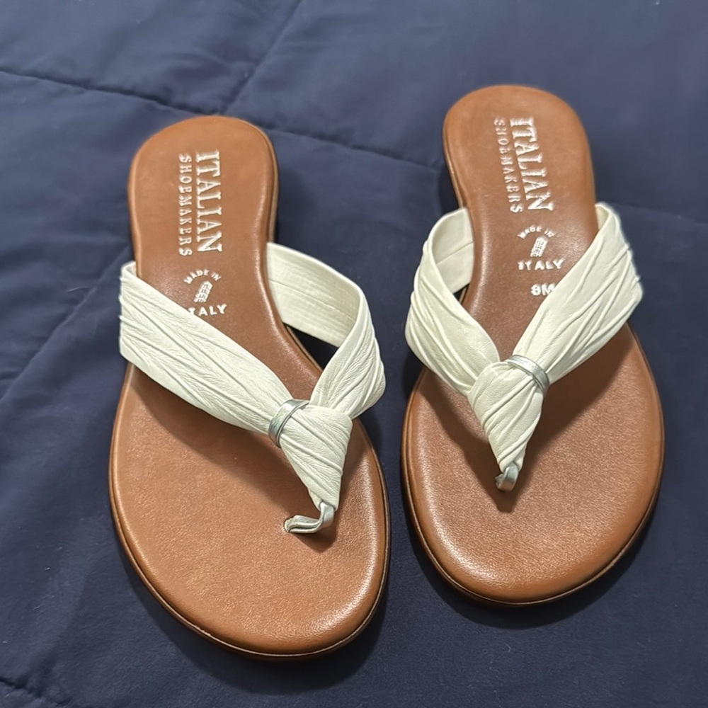 Italian Shoemakers Cream and Brown Sandals with Braided Straps